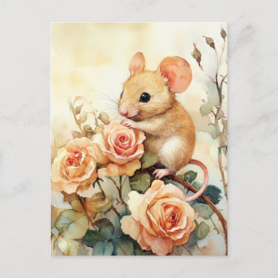 mouse and roses postcard