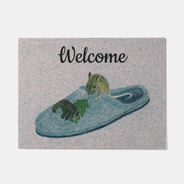 Mouse and Slipper Doormat (Front)