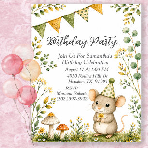 Mouse Animal Gender Neutral   Birthday Party Invitation