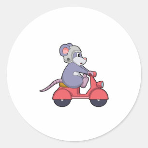 Mouse as Biker with Scooter.PNG Classic Round Sticker
