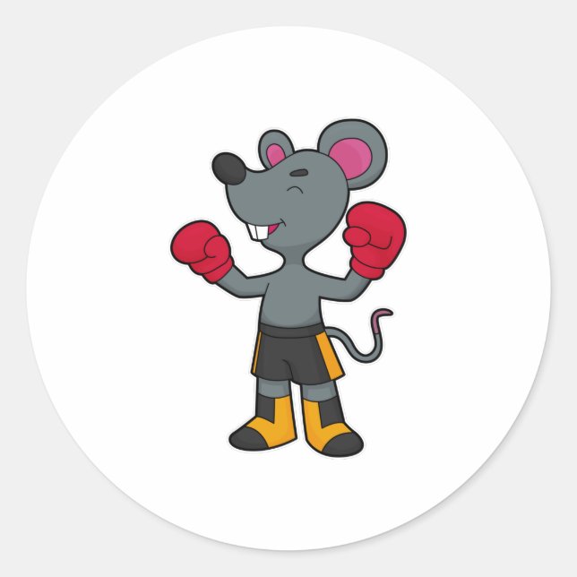 Mouse as Boxer with Boxing gloves Classic Round Sticker (Front)