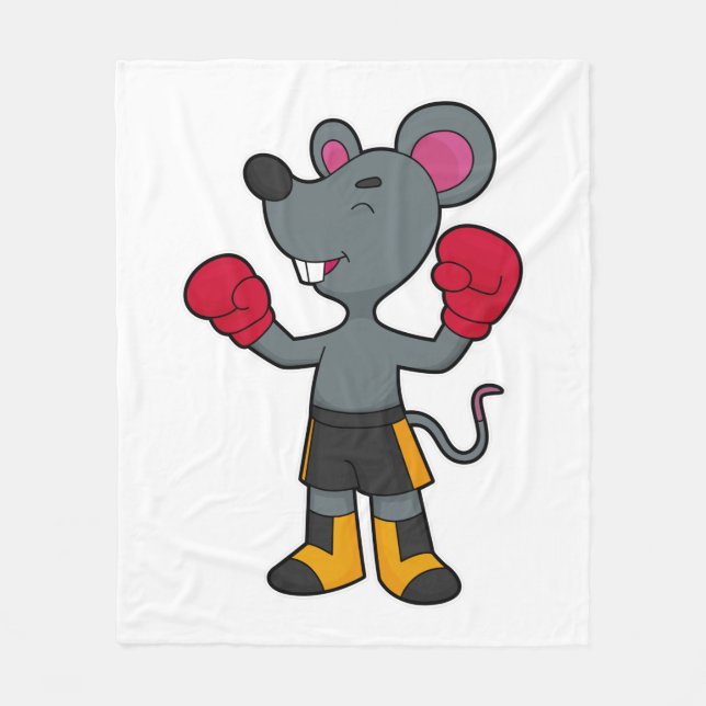Mouse as Boxer with Boxing gloves Fleece Blanket (Front)