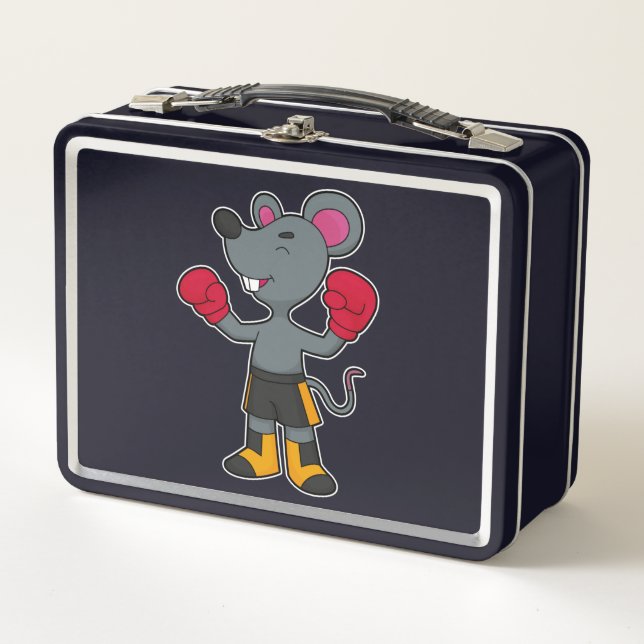 Mouse as Boxer with Boxing gloves Metal Lunch Box (Front)