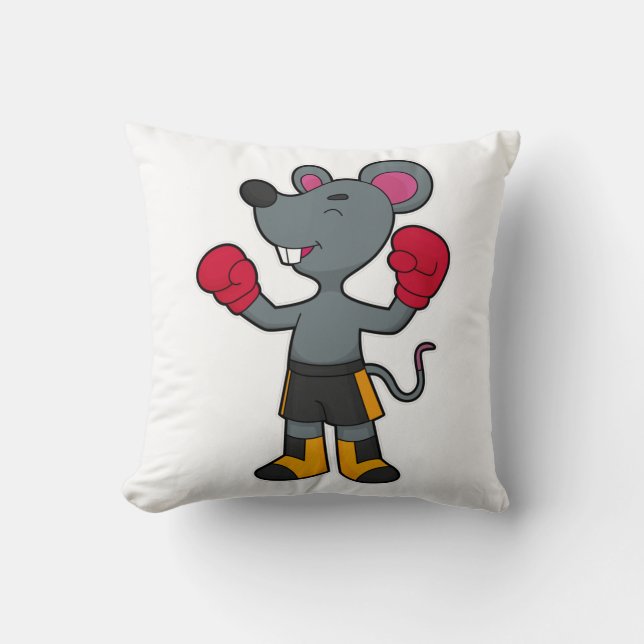 Mouse as Boxer with Boxing gloves Throw Pillow (Front)
