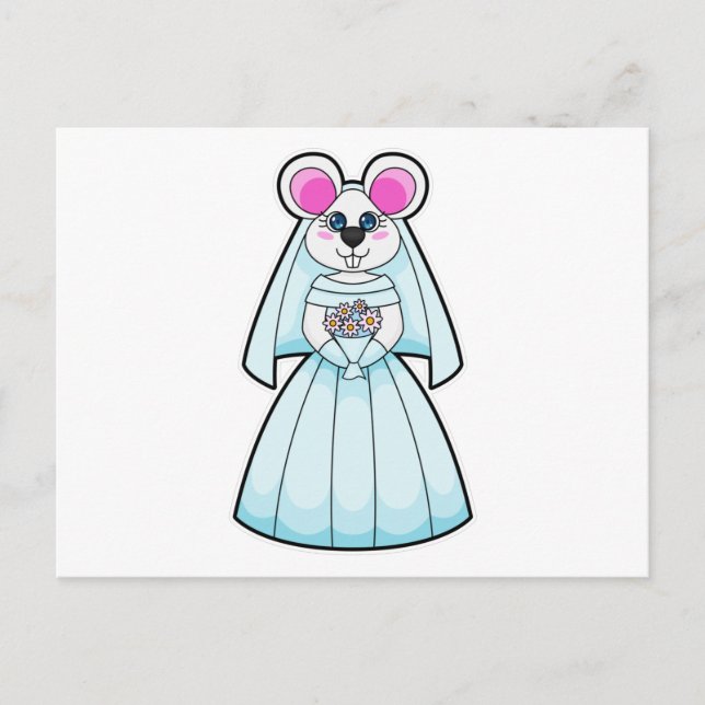 Mouse as Bride with Bunch of flowers Postcard (Front)
