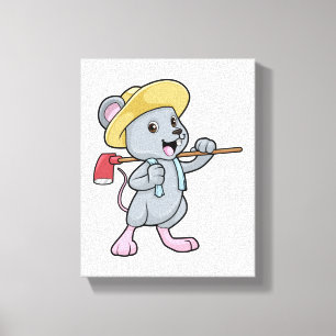 Mouse as Farmer with Axe & Hat Canvas Print