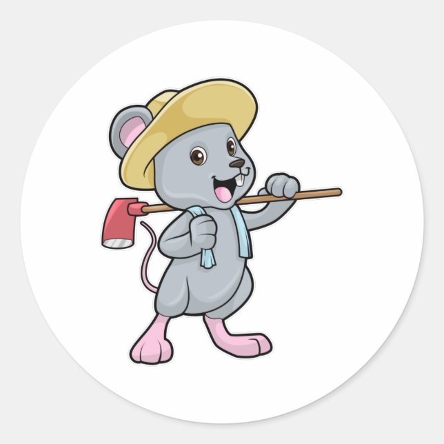 Mouse as Farmer with Axe & Hat Classic Round Sticker (Front)