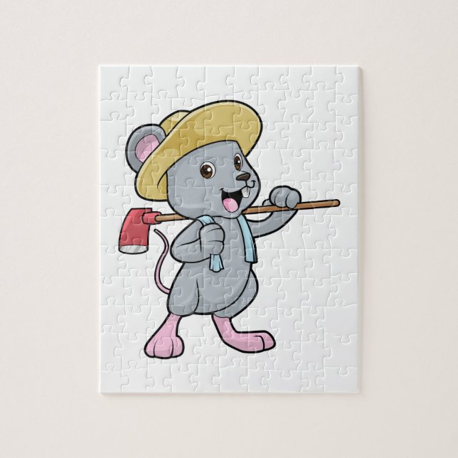 Mouse as Farmer with Axe & Hat Jigsaw Puzzle (Vertical)