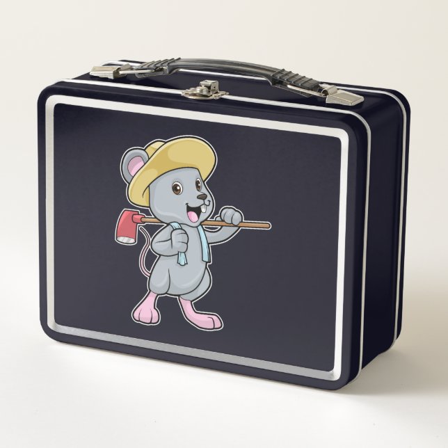 Mouse as Farmer with Axe & Hat Metal Lunch Box (Front)