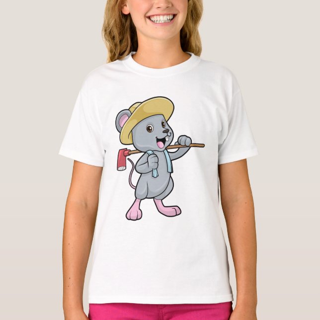 Mouse as Farmer with Axe & Hat T-Shirt (Front)