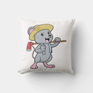 Mouse as Farmer with Axe & Hat Throw Pillow