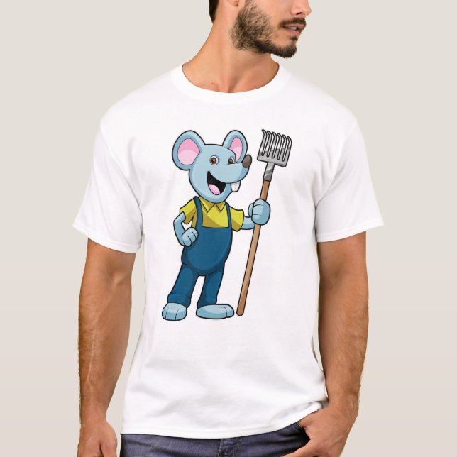 Mouse as Farmer with Rake T-Shirt (Front)