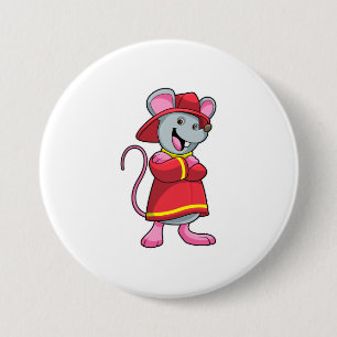 Mouse as Firefighter with Helmet 3 Inch Round Button