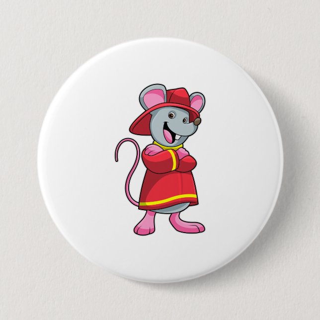 Mouse as Firefighter with Helmet 3 Inch Round Button (Front)