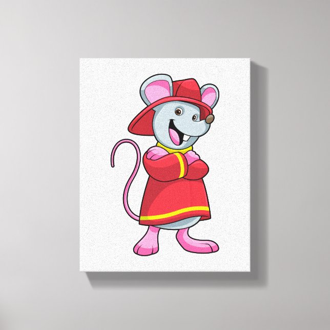Mouse as Firefighter with Helmet Canvas Print (Front)