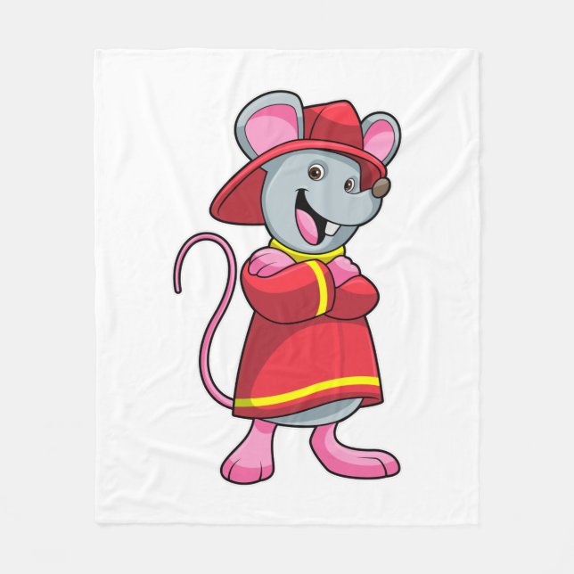 Mouse as Firefighter with Helmet Fleece Blanket (Front)