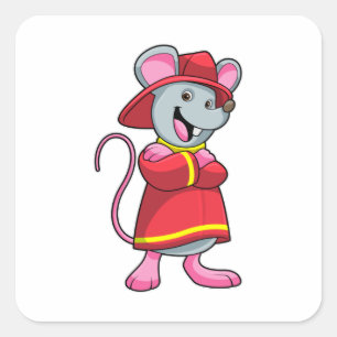Mouse as Firefighter with Helmet Square Sticker