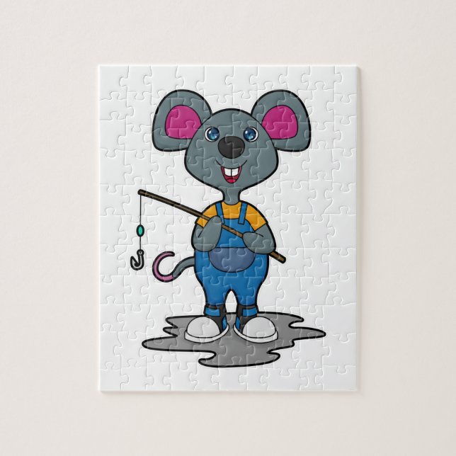 Mouse as Fisher with Fishing rod Jigsaw Puzzle (Vertical)