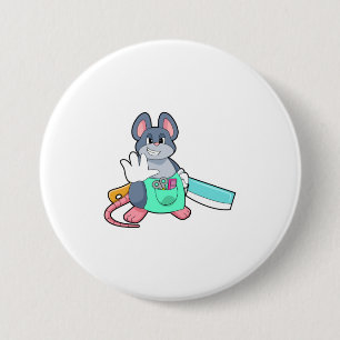 Mouse as Hairdresser with Scissors & Comb 3 Inch Round Button