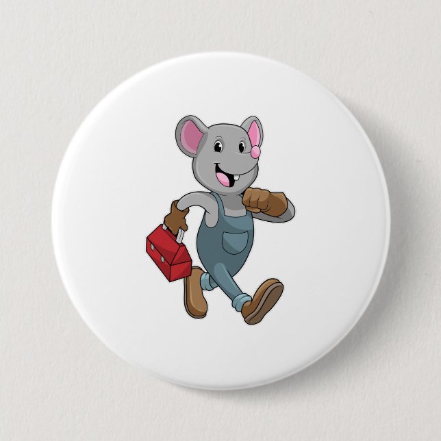 Mouse as Handyman with Toolbox 3 Inch Round Button (Front)