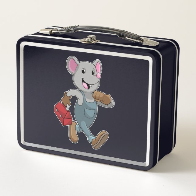 Mouse as Handyman with Toolbox Metal Lunch Box (Front)