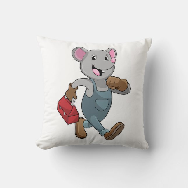 Mouse as Handyman with Toolbox Throw Pillow (Front)