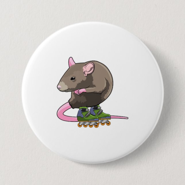 Mouse as Inline skater with Inline skates 3 Inch Round Button (Front)