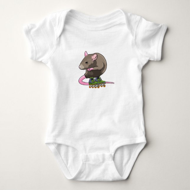 Mouse as Inline skater with Inline skates Baby Bodysuit (Front)