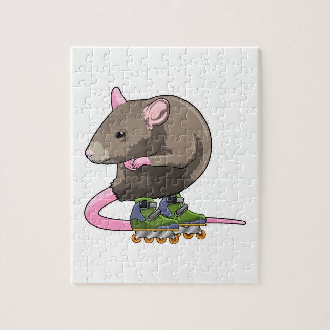 Mouse as Inline skater with Inline skates Jigsaw Puzzle (Vertical)