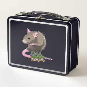 Mouse as Inline skater with Inline skates Metal Lunch Box