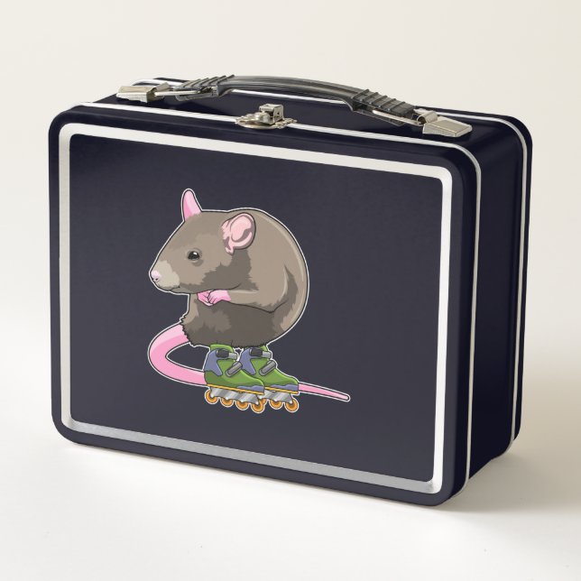 Mouse as Inline skater with Inline skates Metal Lunch Box (Front)