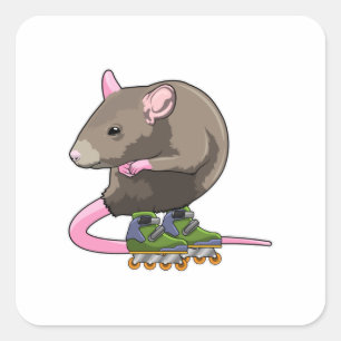 Mouse as Inline skater with Inline skates Square Sticker