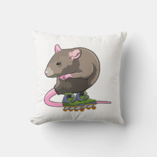 Mouse as Inline skater with Inline skates Throw Pillow