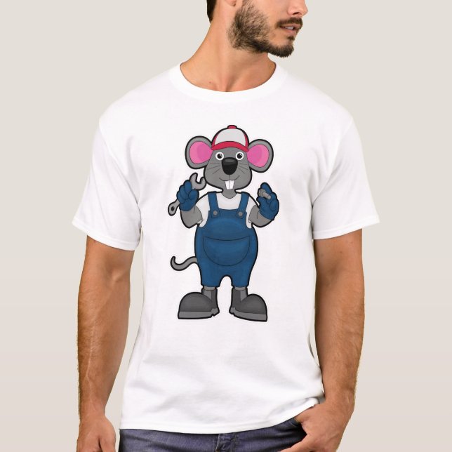 Mouse as Mechanic with Screw Spanner T-Shirt (Front)