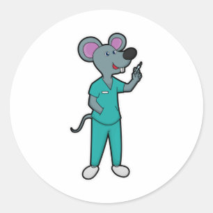 Mouse as Nurse at Vaccination with Syringe Classic Round Sticker