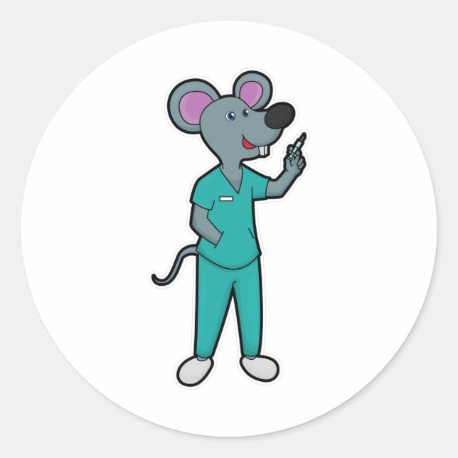 Mouse as Nurse at Vaccination with Syringe Classic Round Sticker (Front)