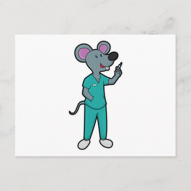 Mouse as Nurse at Vaccination with Syringe Postcard (Front)