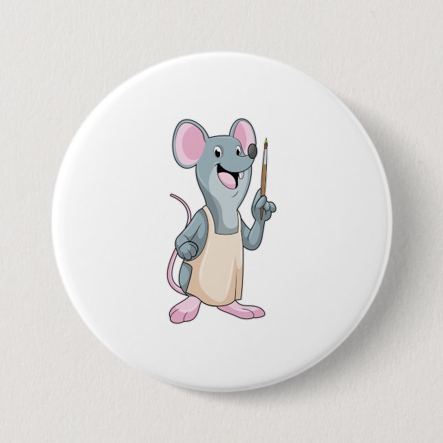 Mouse as Painter with Paint brush 3 Inch Round Button (Front)