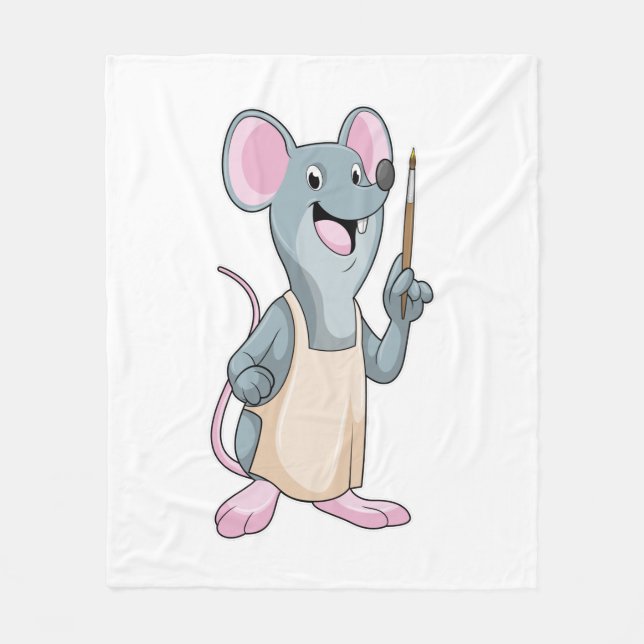 Mouse as Painter with Paint brush Fleece Blanket (Front)