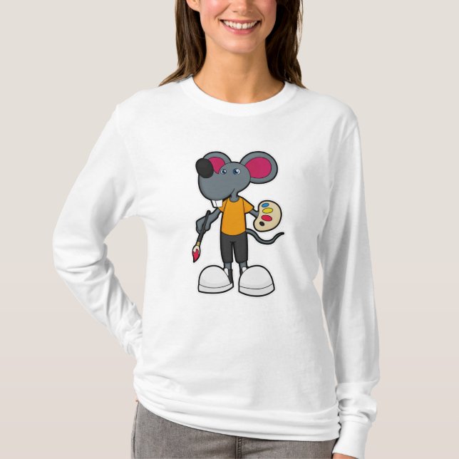 Mouse as Painter with Paint & Brush T-Shirt (Front)