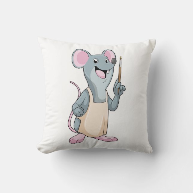 Mouse as Painter with Paint brush Throw Pillow (Front)