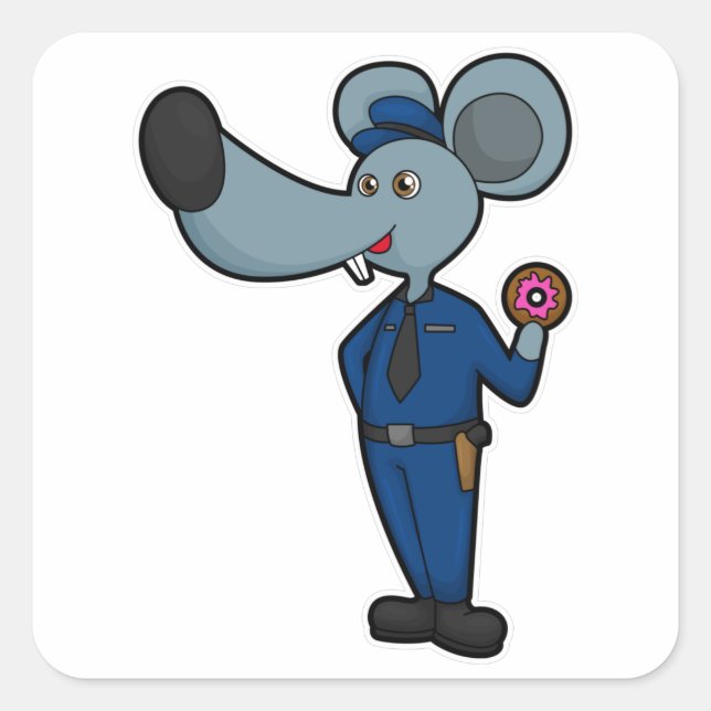 Mouse as Police officer with Doughnut Square Sticker (Front)