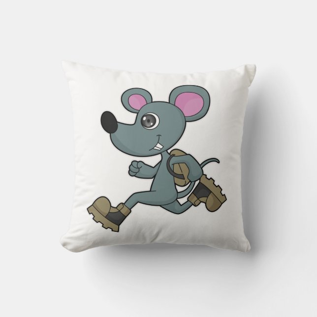 Mouse as Runner with Backpack Throw Pillow (Front)