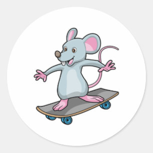 Mouse as Skater with Skateboard Classic Round Sticker