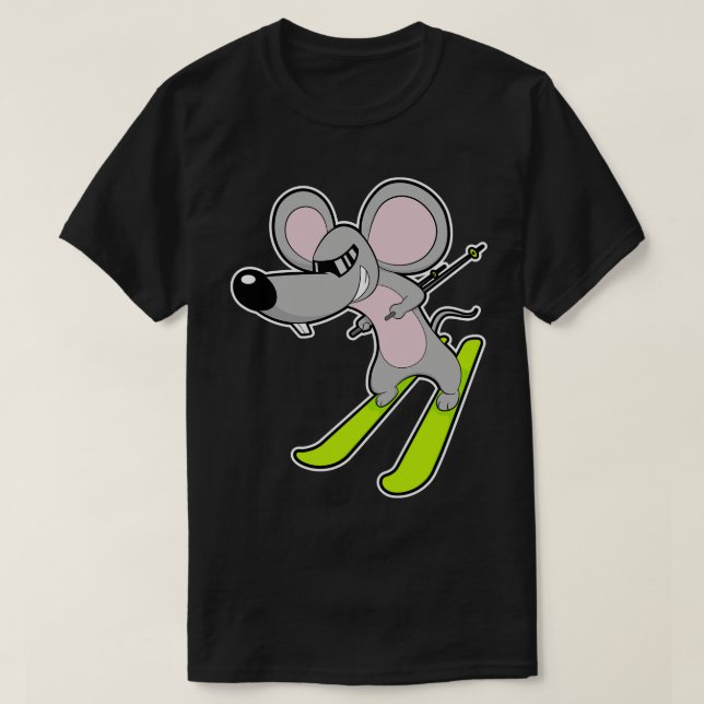 Mouse as Skier with Ski 1 T-Shirt (Design Front)