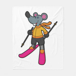 Mouse as Skier with Ski Fleece Blanket