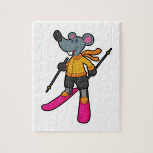 Mouse as Skier with Ski Jigsaw Puzzle