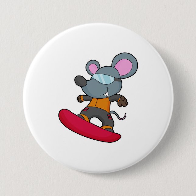 Mouse as Snowboarder with Snowboard 3 Inch Round Button (Front)