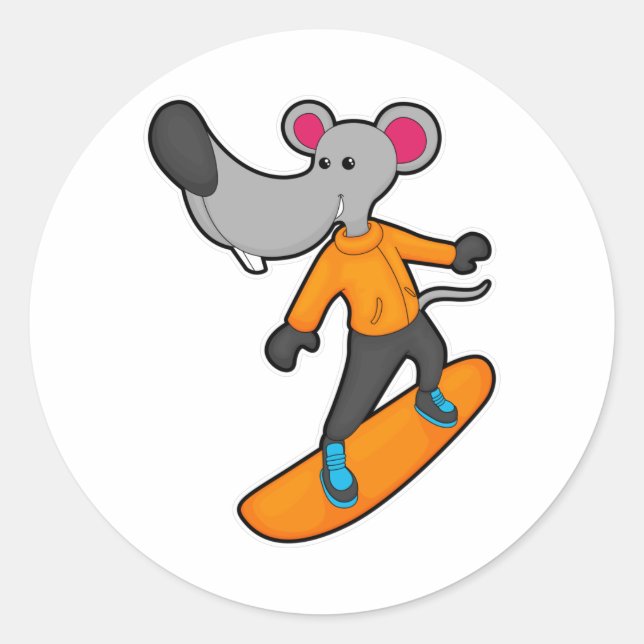 Mouse as Snowboarder with Snowboard Classic Round Sticker (Front)