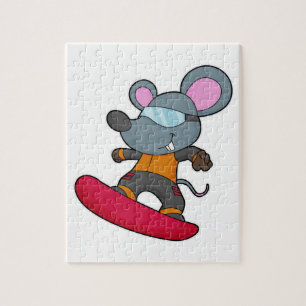 Mouse as Snowboarder with Snowboard Jigsaw Puzzle